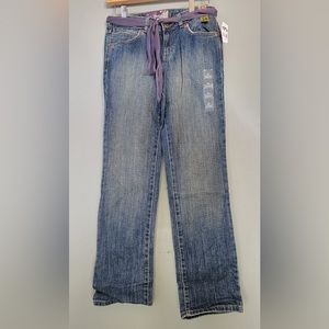 NWT Old Navy Skinny Hipster Stretch Jeans, Girls 14 with Purple Scarf Belt